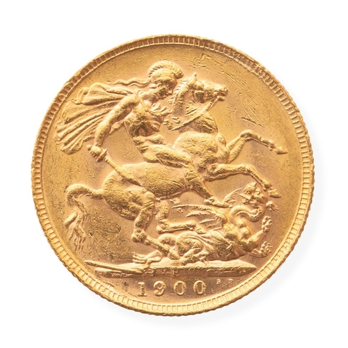 44 - 22ct gold FULL sovereign, 1900, Queen Victoria, veiled head.