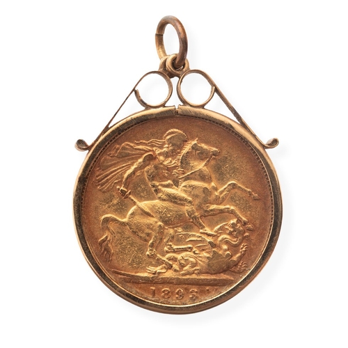 54 - A Queen Victoria Veiled Head full sovereign, 1893, in 9ct gold scroll pendant mount total weight 9.1... 