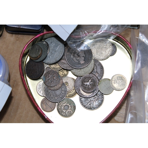 10 - Tray quantity of assorted world & UK coins, including a quantity of coins thought to be silver of va... 