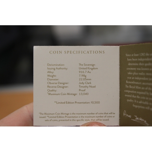 26 - FULL 22ct gold proof sovereign coin 2021, Royal Mint limited edition 1069/7995.  In capsule, boxed &... 