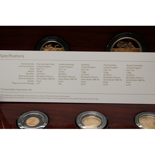 35 - 2016 5 x sovereign set, COA, inner wooden box & outer card box, untouched proof condition.