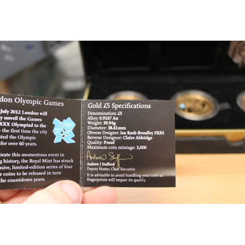 4 - Set of 4 x 22ct proof gold £5 coins, Countdown to London 2012.  Each coin 39.94g & .916 / 22ct purit... 