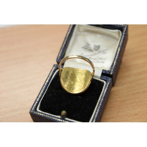 8 - 1899 FULL 22ct sovereign ring of curved form, the additional shank marked 9ct.  Gross weight 9g.