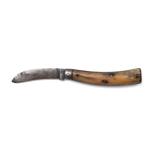 230 - An antique flat cap pruner pocket knife with antler handle, unmarked, blade 7.5cm, 19.5cm in total.