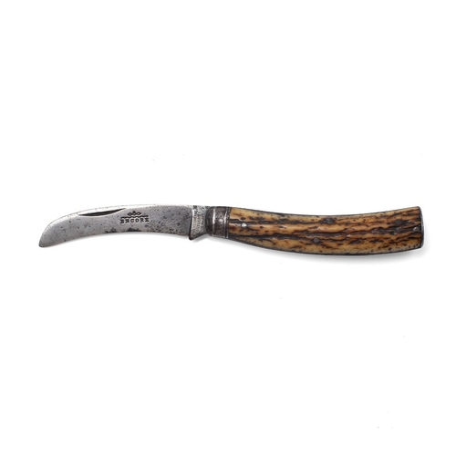 233 - Thomas Turner & Co antique flat cap pruner pocket knife, stag handle, blade stamped 'Encore', blade ... 