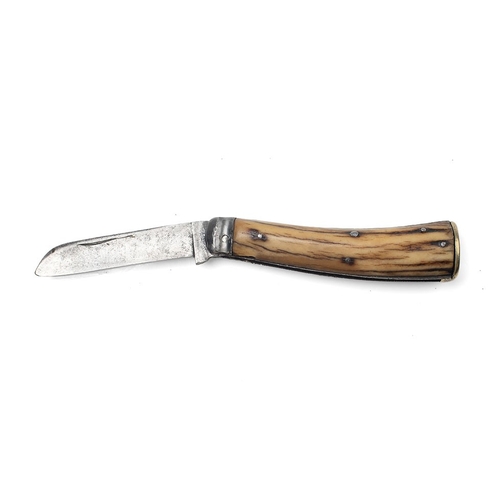 235 - A Joseph Haywood of Sheffield flatcap pruner pocket knife with stag antler handles, blade 7cm long, ... 