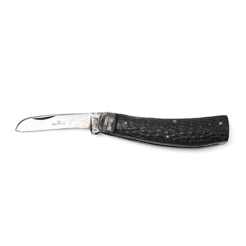 238 - Saynor flat bottom pruning pocket knife, with antler handle, blade stamped 'Depend' and 'W.Saynor', ... 