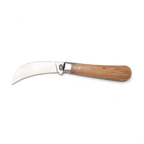 252 - A full pruner pocket knife, by A Wright and Son of Sheffield, with whisky barrel oak handle, blade 7... 