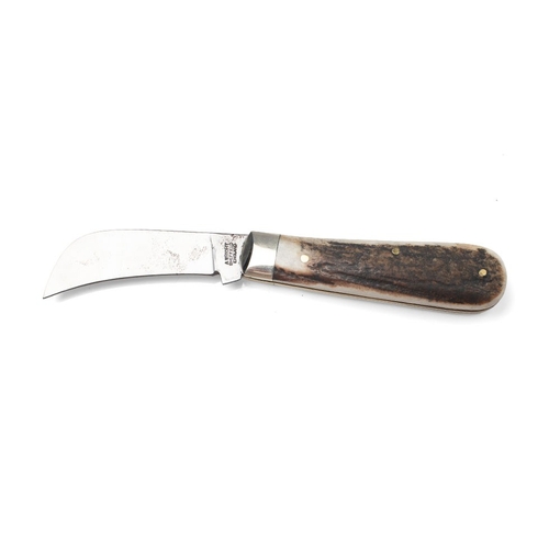 260 - A pruner pocket knife, by A Wright and Son of Sheffield, with stag antler handle, blade 6.5cm long.