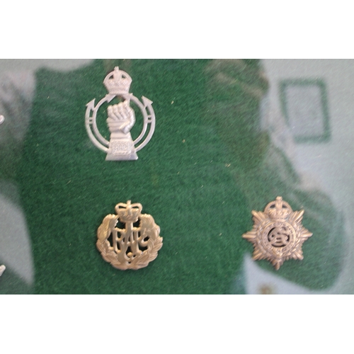 15 - A Framed Collection of British Army Cap Badges including Suffolk, Herefordshire, Royal Warwickshire,... 