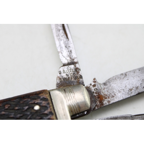 201 - Early 20th Century George Butler & Co Sheffield Stag Antler Bone Handle Horseman's or Coachman's Fol... 
