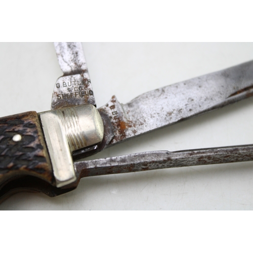 201 - Early 20th Century George Butler & Co Sheffield Stag Antler Bone Handle Horseman's or Coachman's Fol... 
