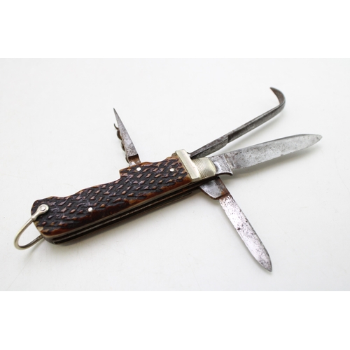 201 - Early 20th Century George Butler & Co Sheffield Stag Antler Bone Handle Horseman's or Coachman's Fol... 