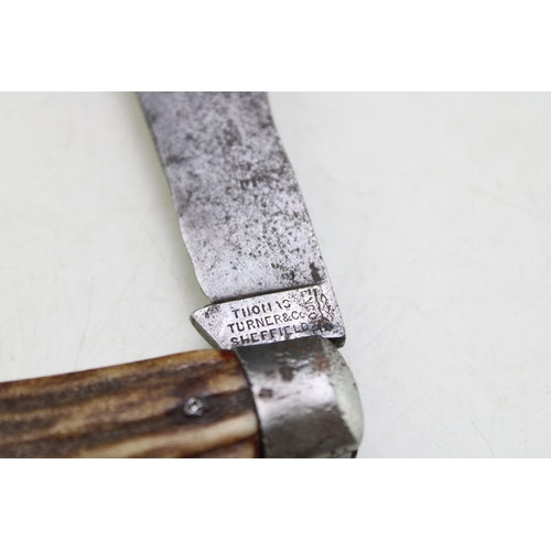 206 - An Unusual and Rare Thomas Turner & Co Stag Antler Bone Handle Lunch Knife c1890