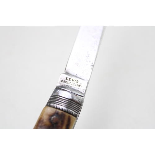 209 - A Scarce Late 19th Century Victorian Lewis Barnascone Sheffield Stag Antler Bone Handle Folding Lock... 