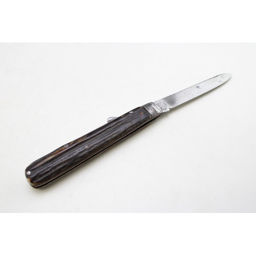 209 - A Scarce Late 19th Century Victorian Lewis Barnascone Sheffield Stag Antler Bone Handle Folding Lock... 