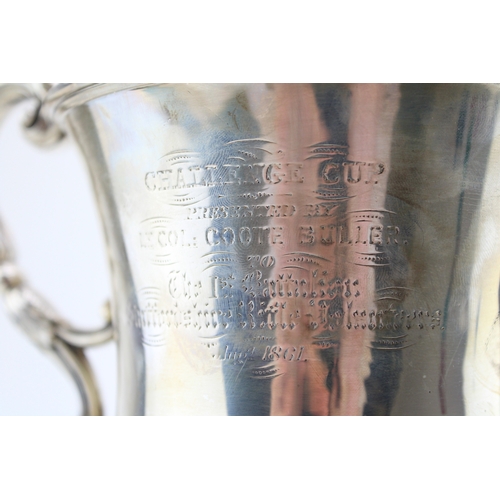 20A - Staffordshire Challenge Cup: a Georgian silver two-handled trophy with acanthus leaf handles and lad... 