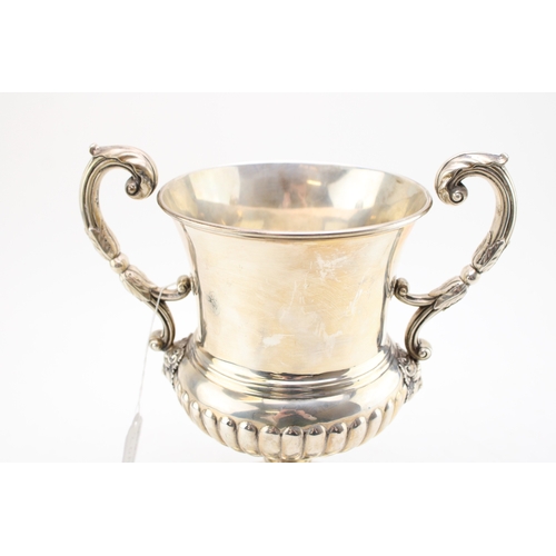 20A - Staffordshire Challenge Cup: a Georgian silver two-handled trophy with acanthus leaf handles and lad... 
