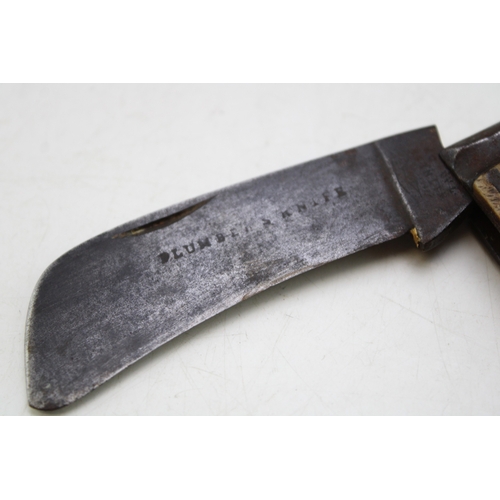 213 - An Early c20th Taylor's Eye Witness Stag Antler Bone Handle Pruner Folding Pruning Knife Blade Etche... 