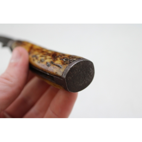 217 - Robeson of New York antique flat cap pruner pocket knife with stag antler handle, stamped marks, 7cm... 
