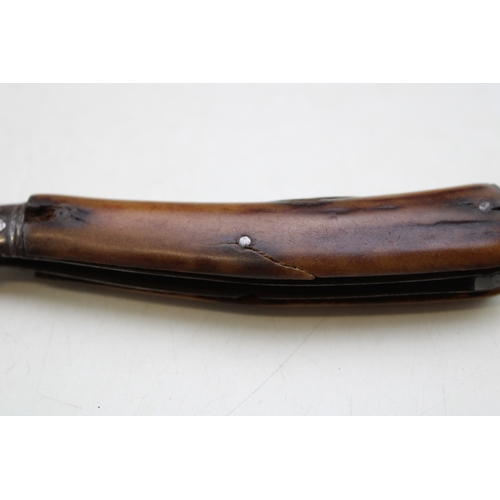 218 - Taylor of Sheffield flat cap pruner pocket knife, horn handle, blade 7cm long, total length 18cm lon... 