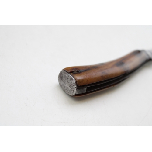 218 - Taylor of Sheffield flat cap pruner pocket knife, horn handle, blade 7cm long, total length 18cm lon... 