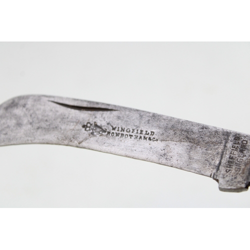 220 - Wingfield Rowbotham & Co flat cap pruner pocket knife, stag antler handle, 8cm blade, 20.5cm in tota... 