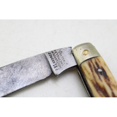 223 - George Wostenholm IXL flat cap pruner pocket knife with stag handle, blade 6.5cm, 17cm long.