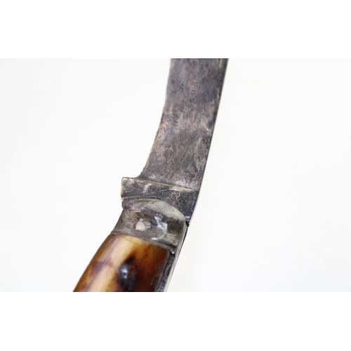 227 - A substantial flat cap pruner pocket knife, with stag antler handle, blade stamped with name and ket... 