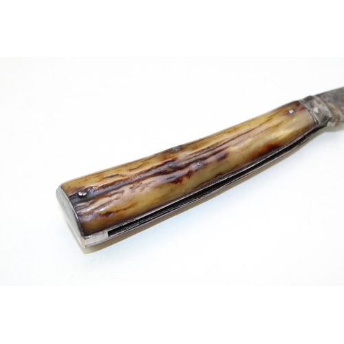 227 - A substantial flat cap pruner pocket knife, with stag antler handle, blade stamped with name and ket... 