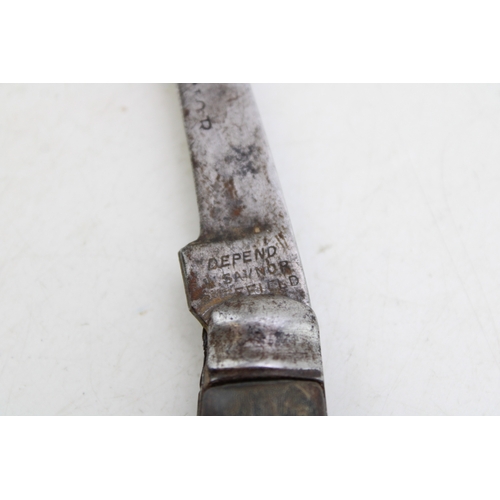 228 - W Saynor flat cap pruner pocket knife, 'Depend', stag handle, blade 5.5cm long, total length 16cm.