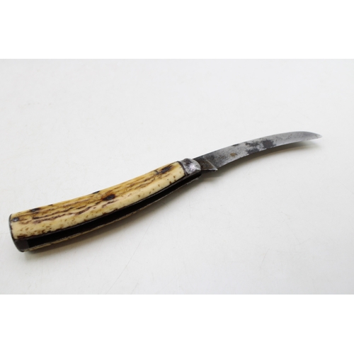 233 - Thomas Turner & Co antique flat cap pruner pocket knife, stag handle, blade stamped 'Encore', blade ... 