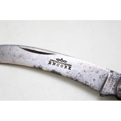 233 - Thomas Turner & Co antique flat cap pruner pocket knife, stag handle, blade stamped 'Encore', blade ... 