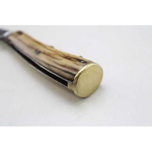 235 - A Joseph Haywood of Sheffield flatcap pruner pocket knife with stag antler handles, blade 7cm long, ... 