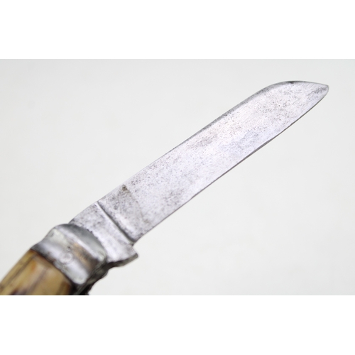 235 - A Joseph Haywood of Sheffield flatcap pruner pocket knife with stag antler handles, blade 7cm long, ... 