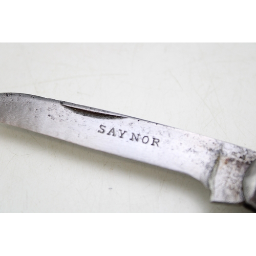 236 - A Saynor, Cooke & Ridal flatcap pruner pocket knife, blade stamped Saynor, blade 6cm long, 17cm in t... 