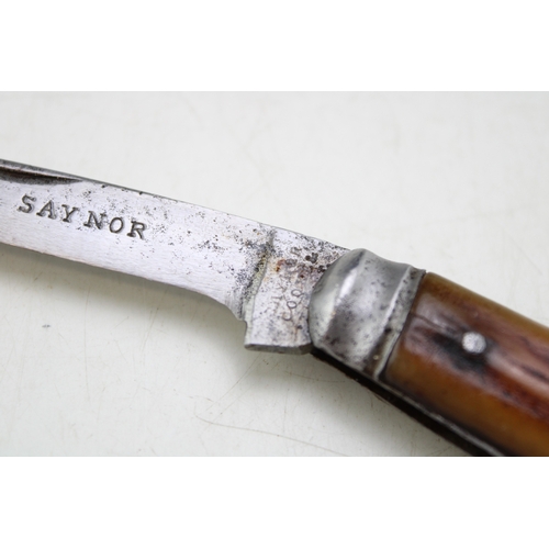236 - A Saynor, Cooke & Ridal flatcap pruner pocket knife, blade stamped Saynor, blade 6cm long, 17cm in t... 