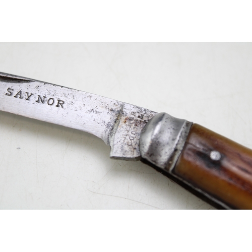 236 - A Saynor, Cooke & Ridal flatcap pruner pocket knife, blade stamped Saynor, blade 6cm long, 17cm in t... 