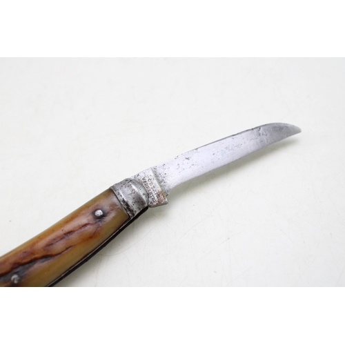 236 - A Saynor, Cooke & Ridal flatcap pruner pocket knife, blade stamped Saynor, blade 6cm long, 17cm in t... 