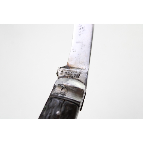 238 - Saynor flat bottom pruning pocket knife, with antler handle, blade stamped 'Depend' and 'W.Saynor', ... 