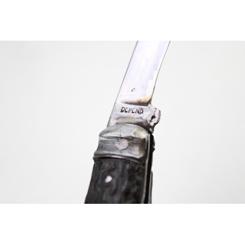 238 - Saynor flat bottom pruning pocket knife, with antler handle, blade stamped 'Depend' and 'W.Saynor', ... 
