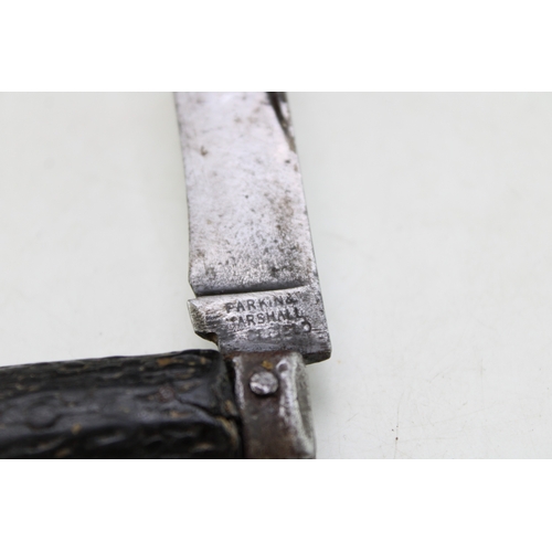 240 - A Parkin & Marshall Sheffield made flat cap pocket knife, antler handle, blade 6.5cm long, 17cm in t... 