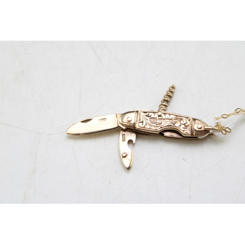 243 - 9ct gold miniature multitool pocketknife, Sheffield 1967, opening twin blade together with corkscrew... 