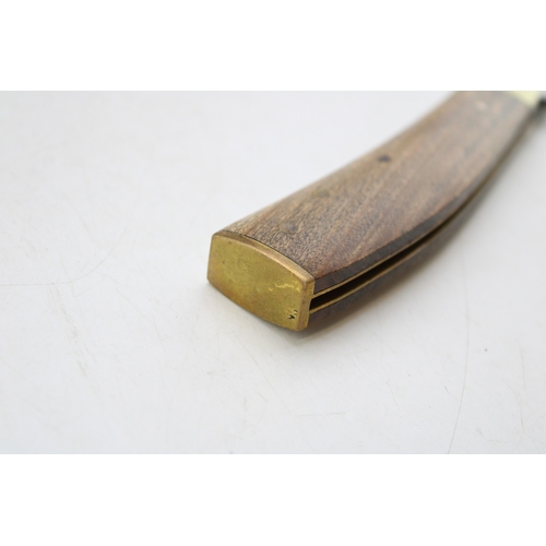 248 - A flat cap pruner pocket knife, by A Wright and Son of Sheffield, with olive wood handle, blade 7cm ... 