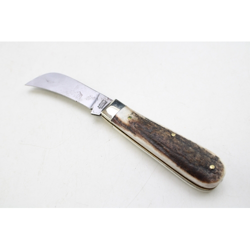 260 - A pruner pocket knife, by A Wright and Son of Sheffield, with stag antler handle, blade 6.5cm long.