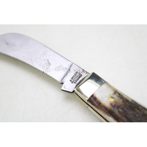 260 - A pruner pocket knife, by A Wright and Son of Sheffield, with stag antler handle, blade 6.5cm long.