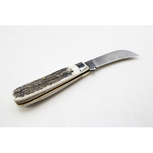260 - A pruner pocket knife, by A Wright and Son of Sheffield, with stag antler handle, blade 6.5cm long.
