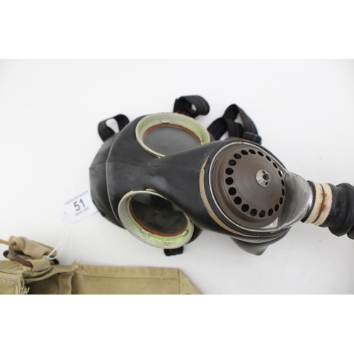 51 - WW2 Original British Army Gas Mask & Bag with Accessories Dated