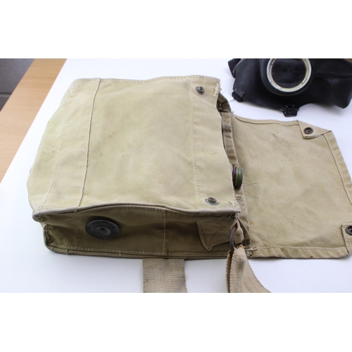 51 - WW2 Original British Army Gas Mask & Bag with Accessories Dated