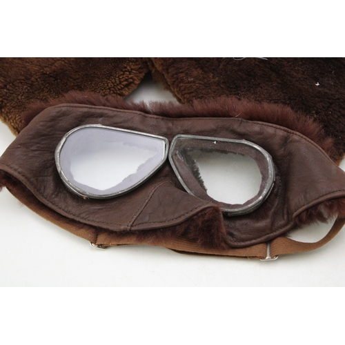 9 - WW1 Era RFC Royal Flying Corps Fur Lined Leather Pilot's Flying Goggles with a Pair of Aviators Shea... 